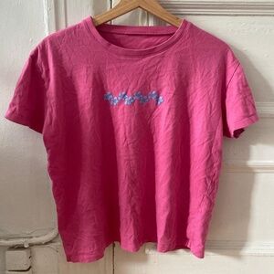 Pink and blue cotton tee with a relaxed fit